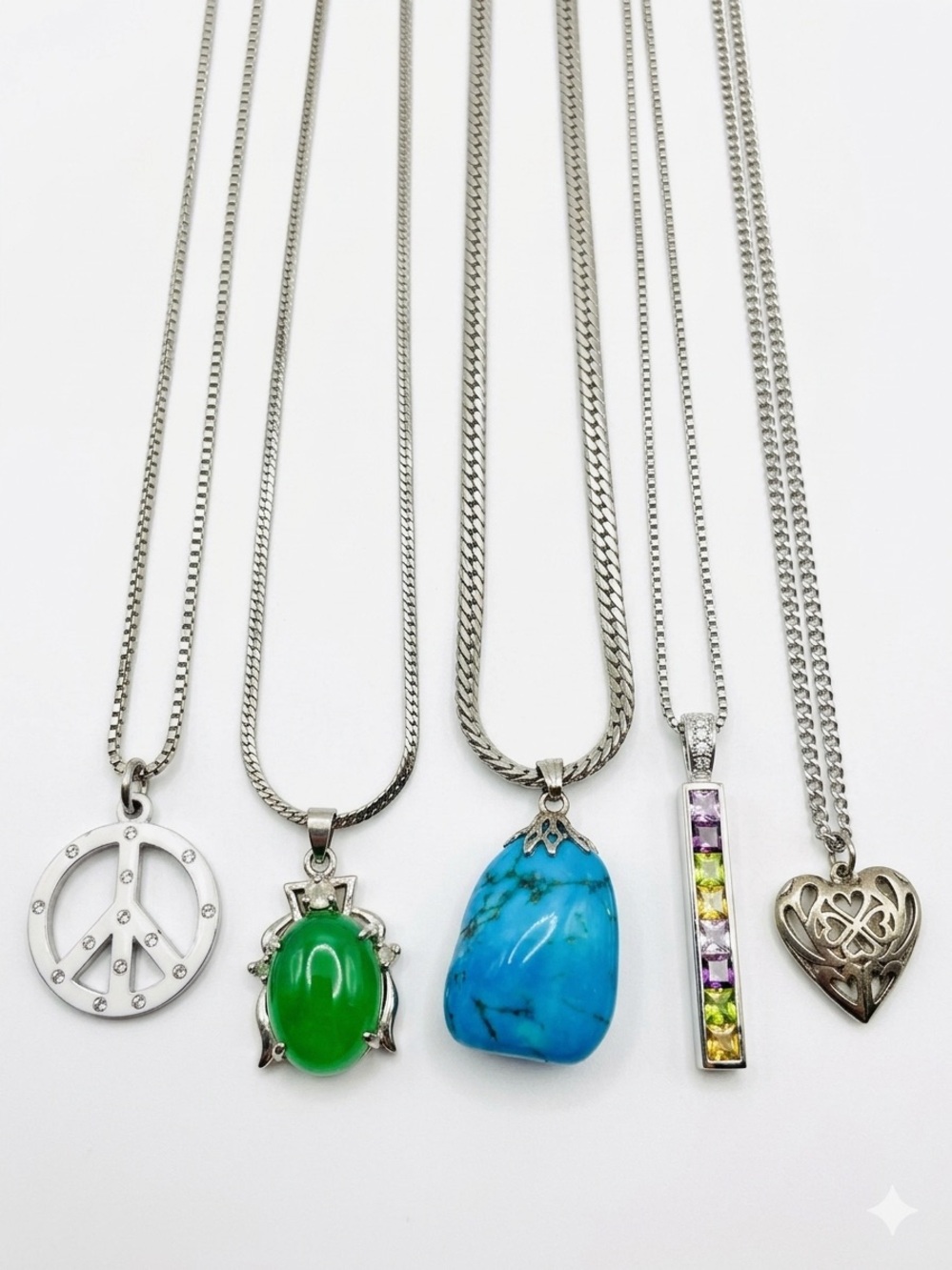 Vintage Turquoise, Jade, peace, heart necklaces lot